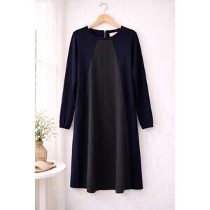 M. Rena Navy Contrast Panel Shift Dress L
